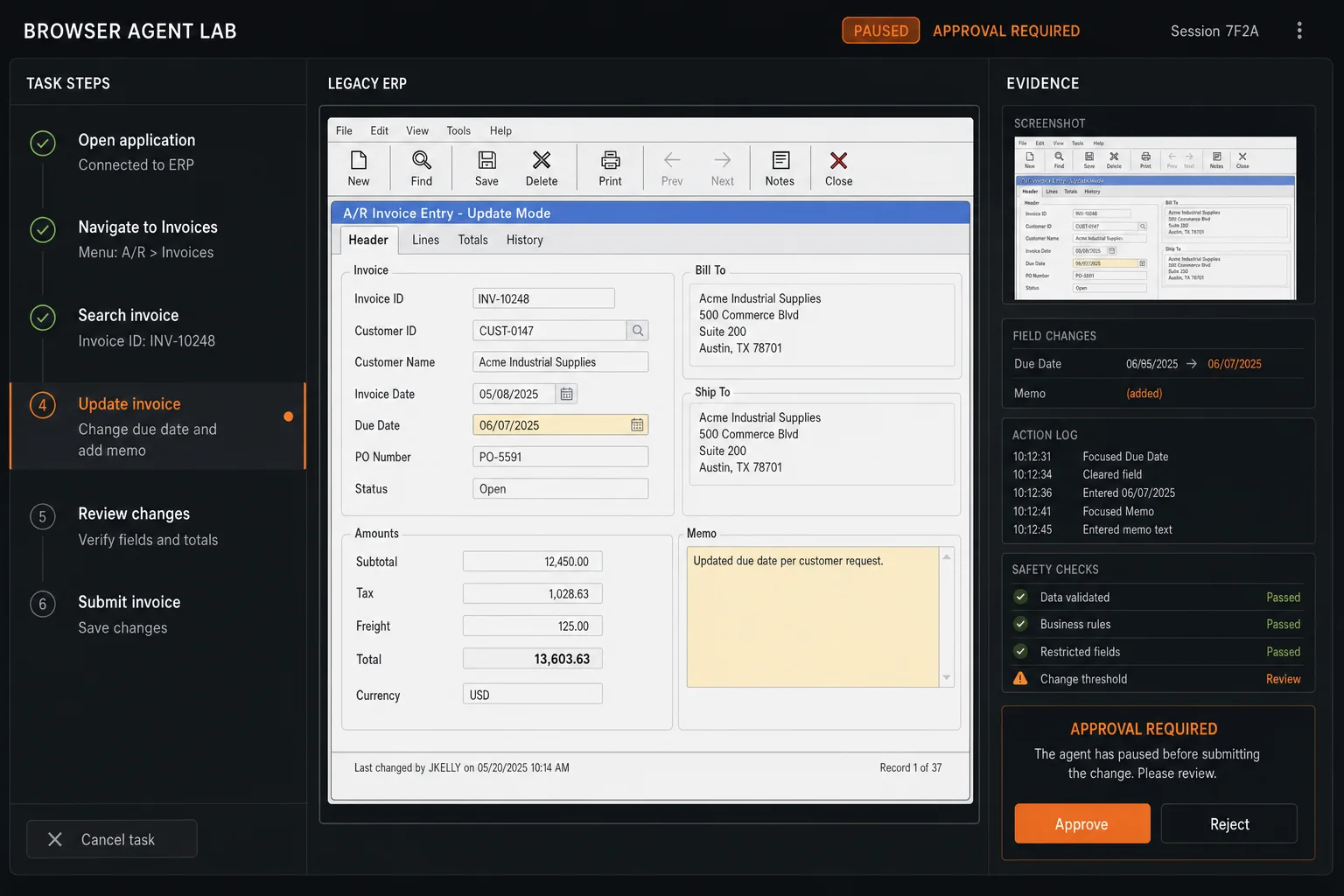 Generated concept screen for a future browser agent working safely inside legacy software